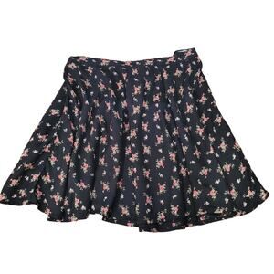 Denim and Supply Ditsy Floral Mini Skirt L Black Pink Skater Circle Skirt